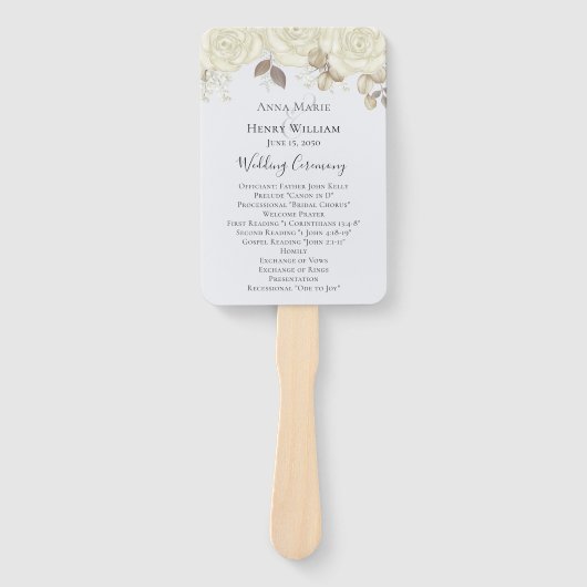 エレガントなウェディングホワイトローズウォーターカラープログラム ハンドファン (正面)