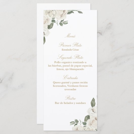 エレガントなウェディングホワイトローズブーケメニュー メニュー (正面/裏面)