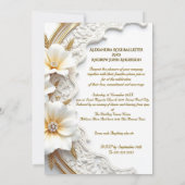 エレガントなウェディングホワイト金ゴールドダイヤモンドフローラ竹 招待状 (裏面)