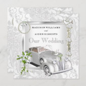 エレガントなウェディングホワイト金ゴールドヴィンテージカーダマスク2 招待状 (正面/裏面)