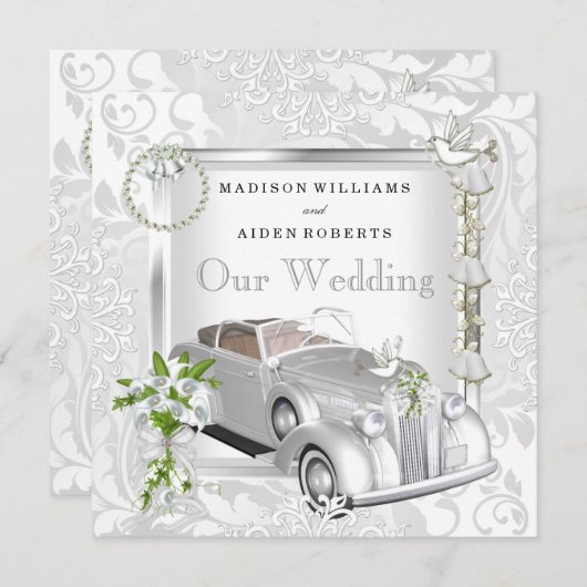 エレガントなウェディングホワイト金ゴールドヴィンテージカーダマスク2 招待状 (正面/裏面)