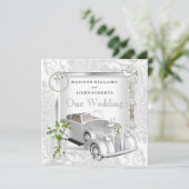 エレガントなウェディングホワイト金ゴールドヴィンテージカーダマスク2 招待状 (スタンド正面)