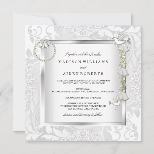 エレガントなウェディングホワイト金ゴールドヴィンテージカーダマスク2 招待状 (裏面)