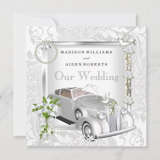 エレガントなウェディングホワイト金ゴールドヴィンテージカーダマスク2 招待状 (正面)