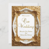 エレガントなウェディングホワイト金ゴールド華美フレーム 招待状 (正面)