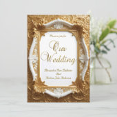 エレガントなウェディングホワイト金ゴールド華美フレーム 招待状 (スタンド正面)