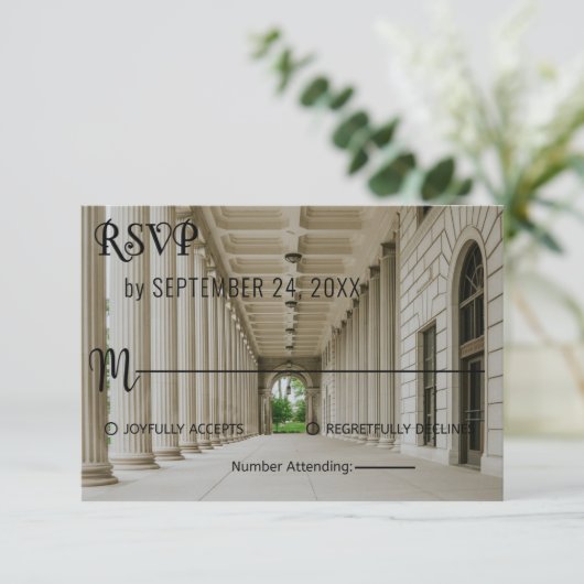 エレガントなウェディングホール披露宴ウェディングRSVPカード 出欠カード (スタンド正面)