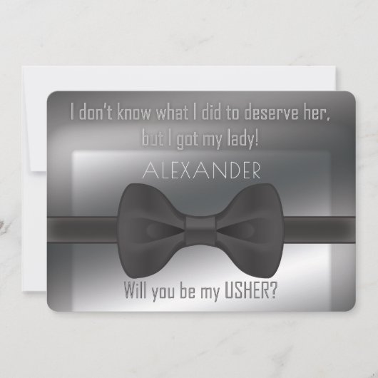 エレガントなウェディングボウタイは私のアッシャーになる 招待状 (正面)