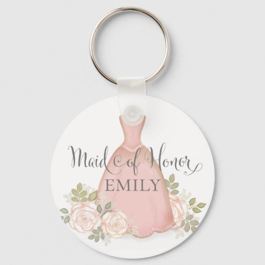 エレガントなウェディングメイドオブオナー モダン ブラッシュ フローラル キーホルダー (正面)