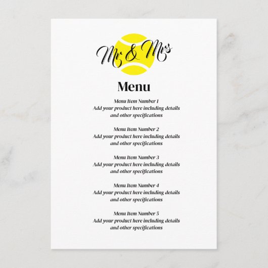 エレガントなウェディングメニューとエリオテニスボールのロゴ メニュー (正面)