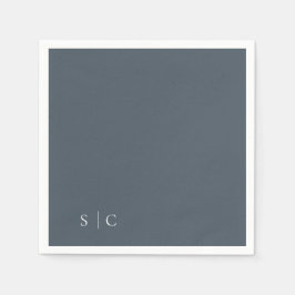 エレガントなウェディングモノグラムのミュート青 スタンダードカクテルナプキン