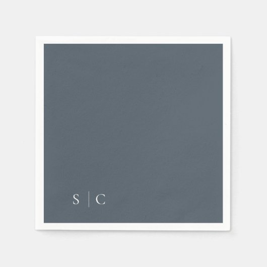 エレガントなウェディングモノグラムのミュート青 スタンダードカクテルナプキン (正面)