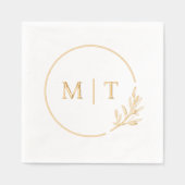 エレガントなウェディングモノグラムグリーン離れリー 箔ナプキン (正面)