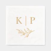 エレガントなウェディングモノグラムグリーン離れリー 箔ナプキン (正面)