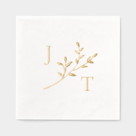エレガントなウェディングモノグラムグリーン離れリー 箔ナプキン
