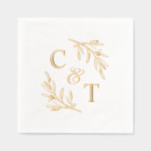 エレガントなウェディングモノグラムグリーン離れリー 箔ナプキン (正面)