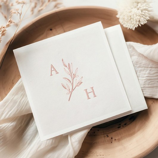 エレガントなウェディングモノグラムグリーン離れリー 箔ナプキン