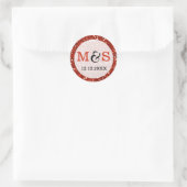 エレガントなウェディングモノグラムシール |赤いグリッター ラウンドシール (バッグ)