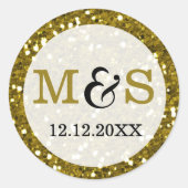 エレガントなウェディングモノグラムシール |金ゴールドグリッター ラウンドシール (正面)
