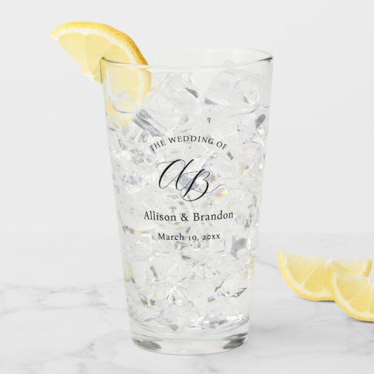 エレガントなウェディングモノグラムスクリプトカスタム タンブラーグラス (アイス正面)