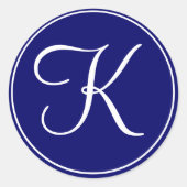 エレガントなウェディングモノグラムネイビーホワイトラベル ラウンドシール (正面)