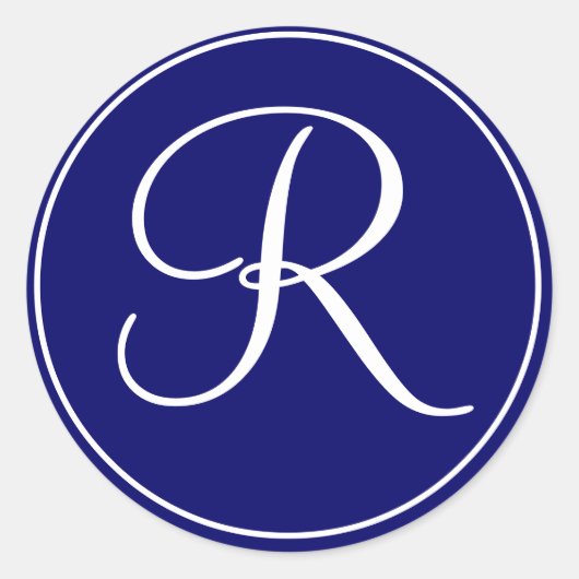 エレガントなウェディングモノグラムネイビーホワイトラベル ラウンドシール (正面)