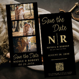 エレガントなウェディングモノグラムフォトストリップQRコード セーブザデート