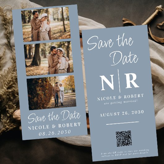 エレガントなウェディングモノグラムフォトストリップQRコード セーブザデート