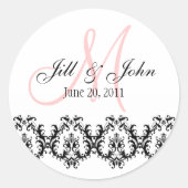 エレガントなウェディングモノグラム日付ステッカーを保存 ラウンドシール (正面)