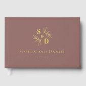 エレガントなウェディングモノグラム離れの緑の実在箔 ゲストブック (正面)