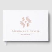 エレガントなウェディングモノグラム離れの緑の実在箔 ゲストブック (正面)