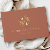 エレガントなウェディングモノグラム離れの緑の実在箔 ゲストブック