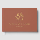 エレガントなウェディングモノグラム離れの緑の実在箔 ゲストブック (正面)