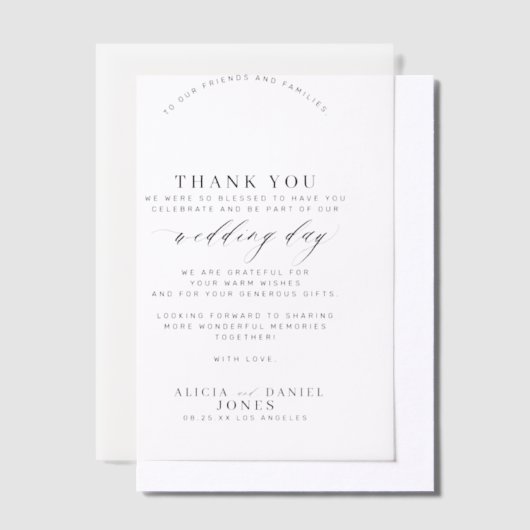 エレガントなウェディングユー感謝していのカスタムメッセージオーバーレイ ベラム紙招待状 (オフセット)