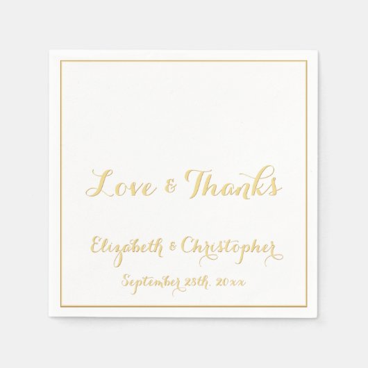 エレガントなウェディングラブサンクス フェイクゴールドホワイトペーパー スタンダードカクテルナプキン (正面)