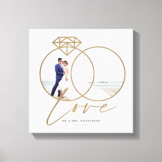 エレガントなウェディングラブ金ゴールドダイヤモンドリングや輪写真 キャンバスプリント (正面)