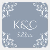 エレガントなウェディングラベル |ナディーン – ほこりっぽい青/灰色 スクエアシール (正面)