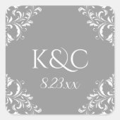 エレガントなウェディングラベル |ナディーン – グレー スクエアシール (正面)