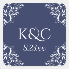 エレガントなウェディングラベル |ナディーン – ネイビーブルー スクエアシール