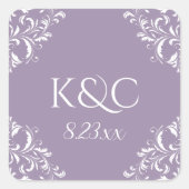エレガントなウェディングラベル |ナディーン – ラベンダー スクエアシール (正面)