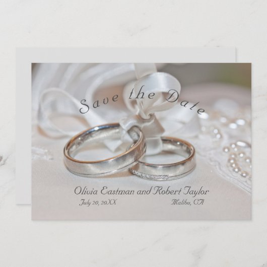 エレガントなウェディングリングザデイト招待状 セーブザデート (正面/裏面)