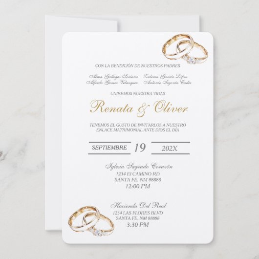 エレガントなウェディングリングスペインの招待状 招待状 (正面)