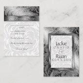 エレガントなウェディングレスポンスカードフローラリーフシルバー エンクロージャーカード (正面/裏面)
