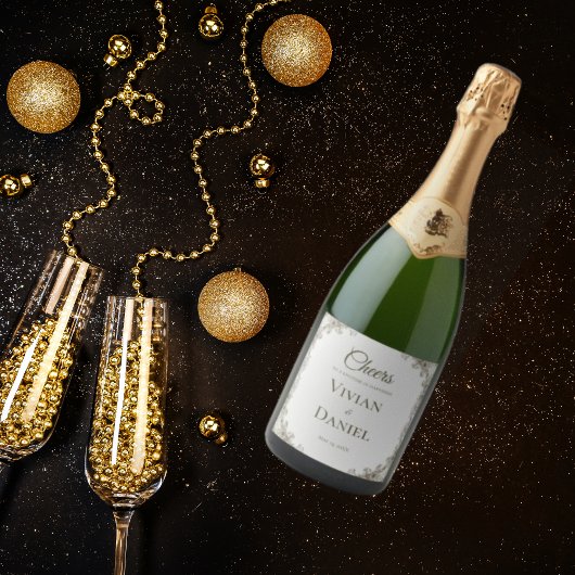 エレガントなウェディングワインボトルラベル スパークリングワインラベル