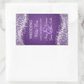 エレガントなウェディングワインラベルきらめくウェーブパープル 長方形シール (バッグ)