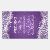 エレガントなウェディングワインラベルきらめくウェーブパープル 長方形シール (正面)