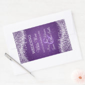 エレガントなウェディングワインラベルきらめくウェーブパープル 長方形シール (封筒)