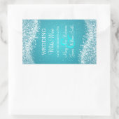 エレガントなウェディングワインラベルきらめくウェーブブルー 長方形シール (バッグ)