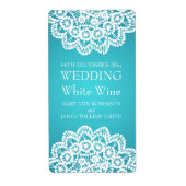 エレガントなウェディングワインラベルヴィンテージレースブルー ラベル (正面)
