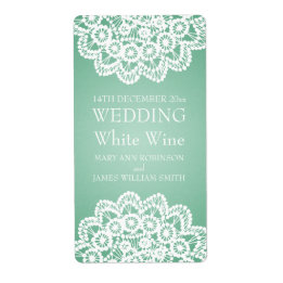 エレガントなウェディングワインラベルヴィンテージレースミントグリーン ラベル
